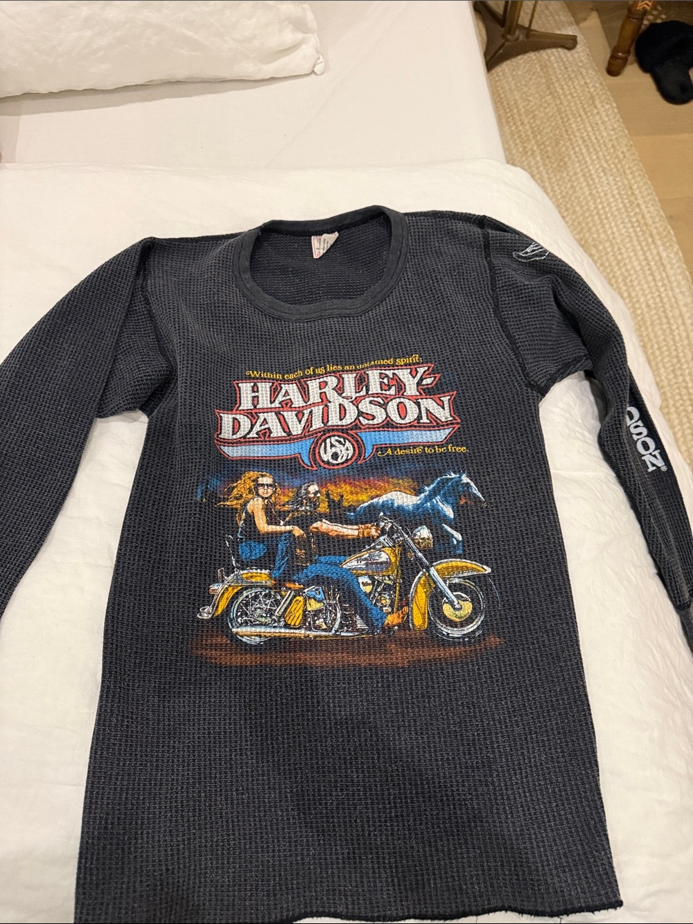 Harley-Davidson Long Sleeve Thermal Tee - Black with Yellow & Blue Graphic